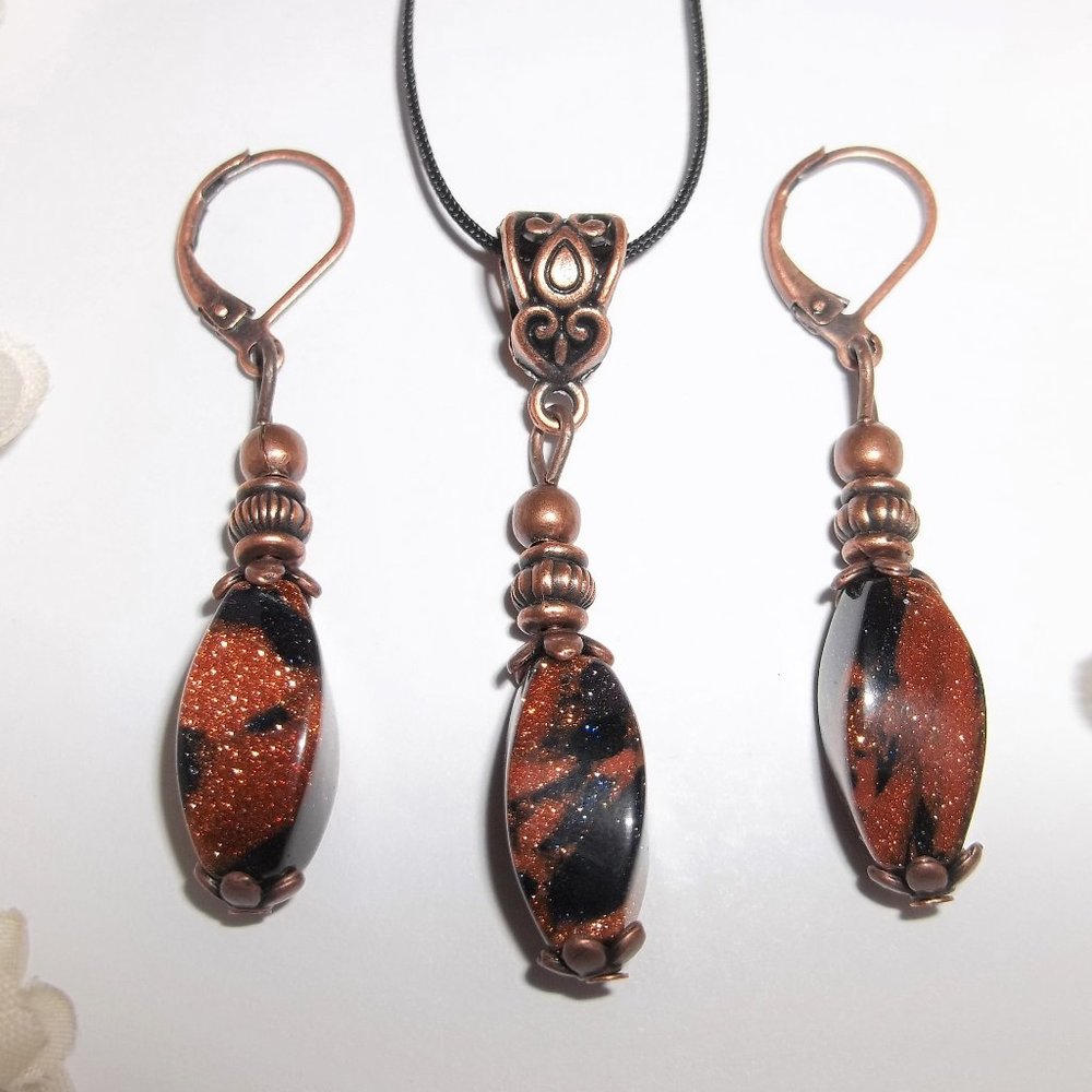 Boho Jewelry Set Gemstone Earring Necklace Handmade Unique Funky Gift Idea 6655